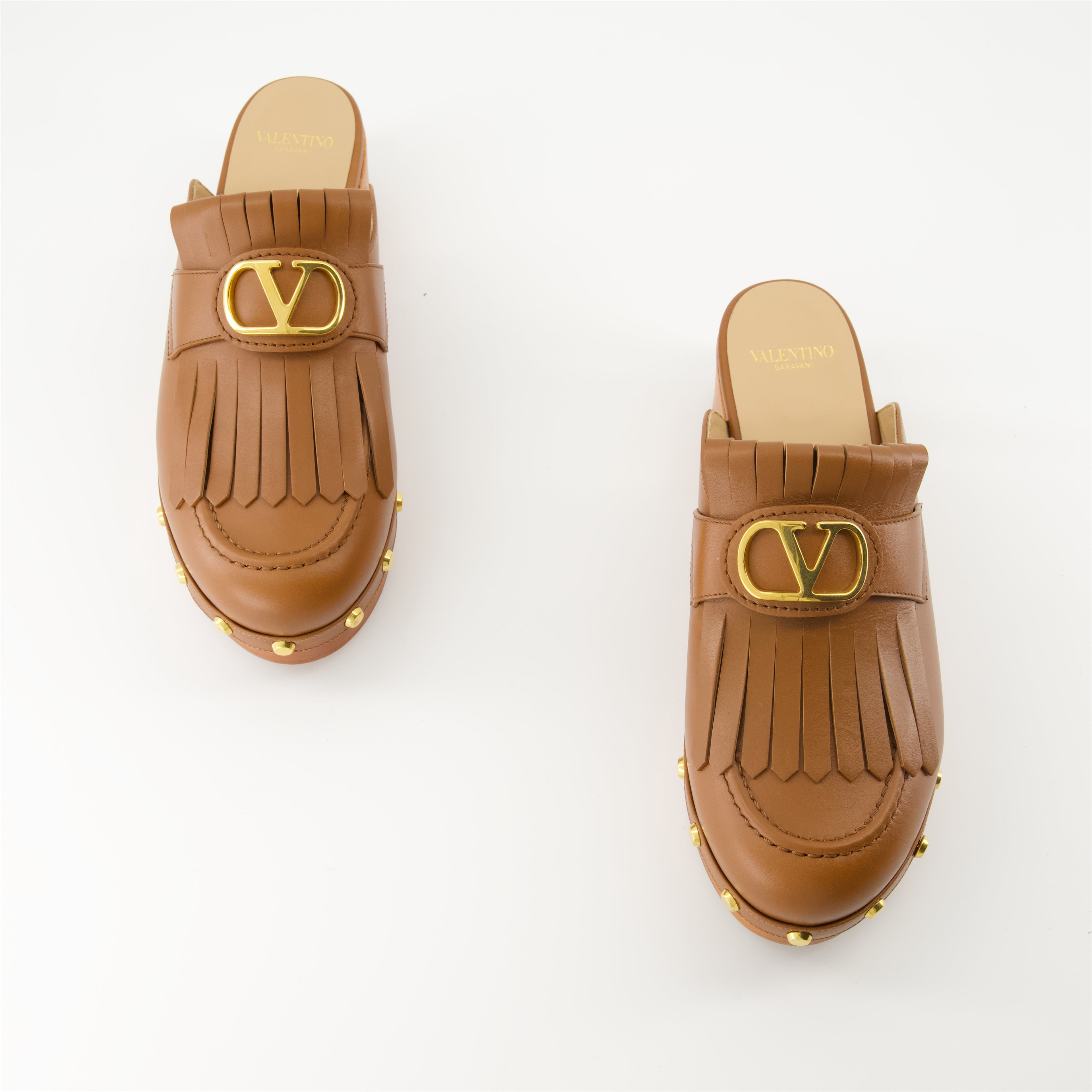 오픈 슈즈 VLogo 프린지 클로그 Valentino Garavani 갈색 Femme