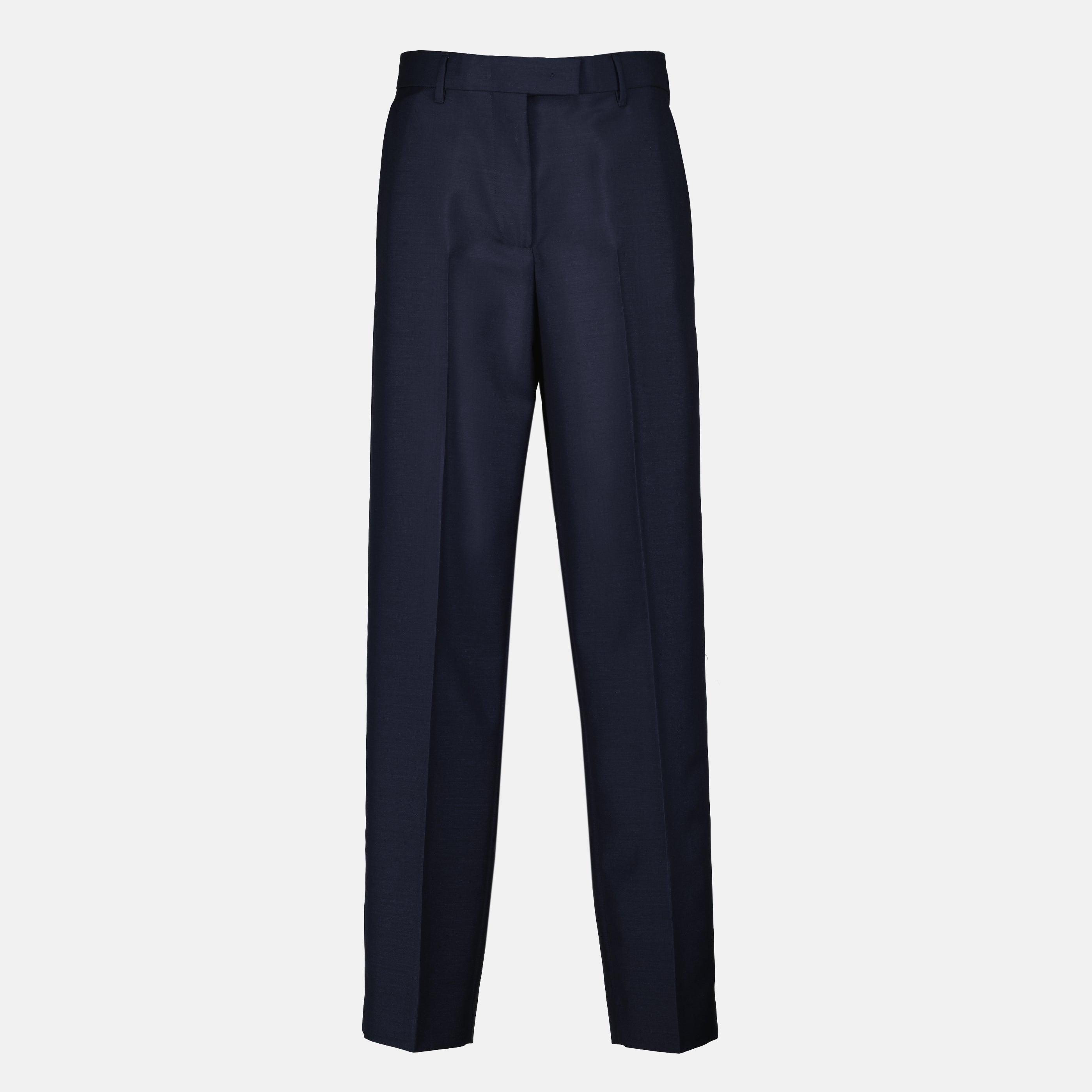 Image of the item Dark blue wool cigarette trousers by the brand Miu Miu for Women - Spring-Summer 2026 - Front View