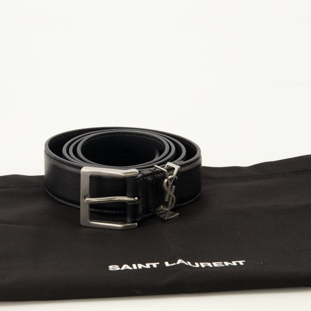 Ceintures 카산드르 바딤 블랙 가죽 벨트 Saint Laurent Noir Homme