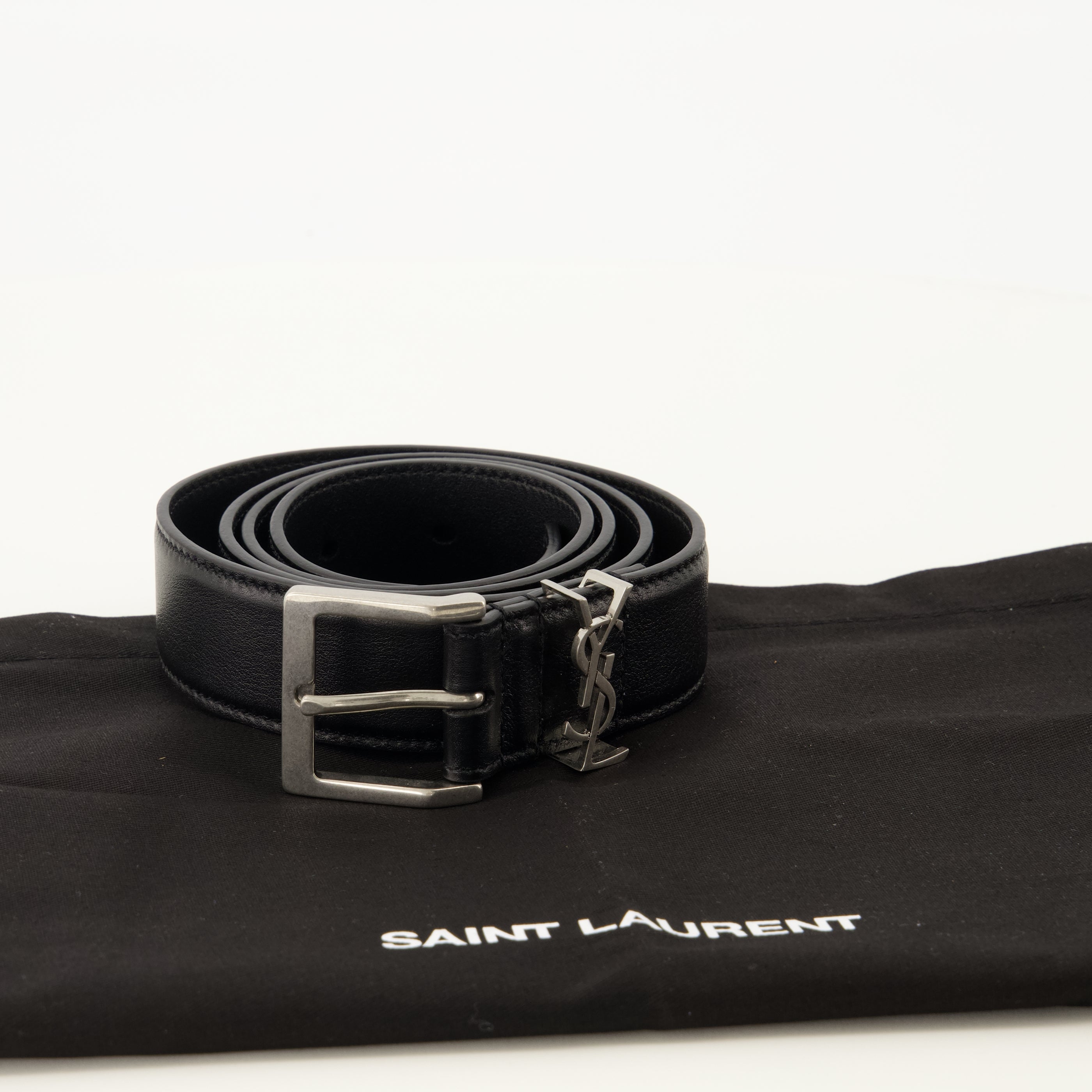 Ceintures Cassandre Vadim Black Leather Belt Saint Laurent Noir Homme