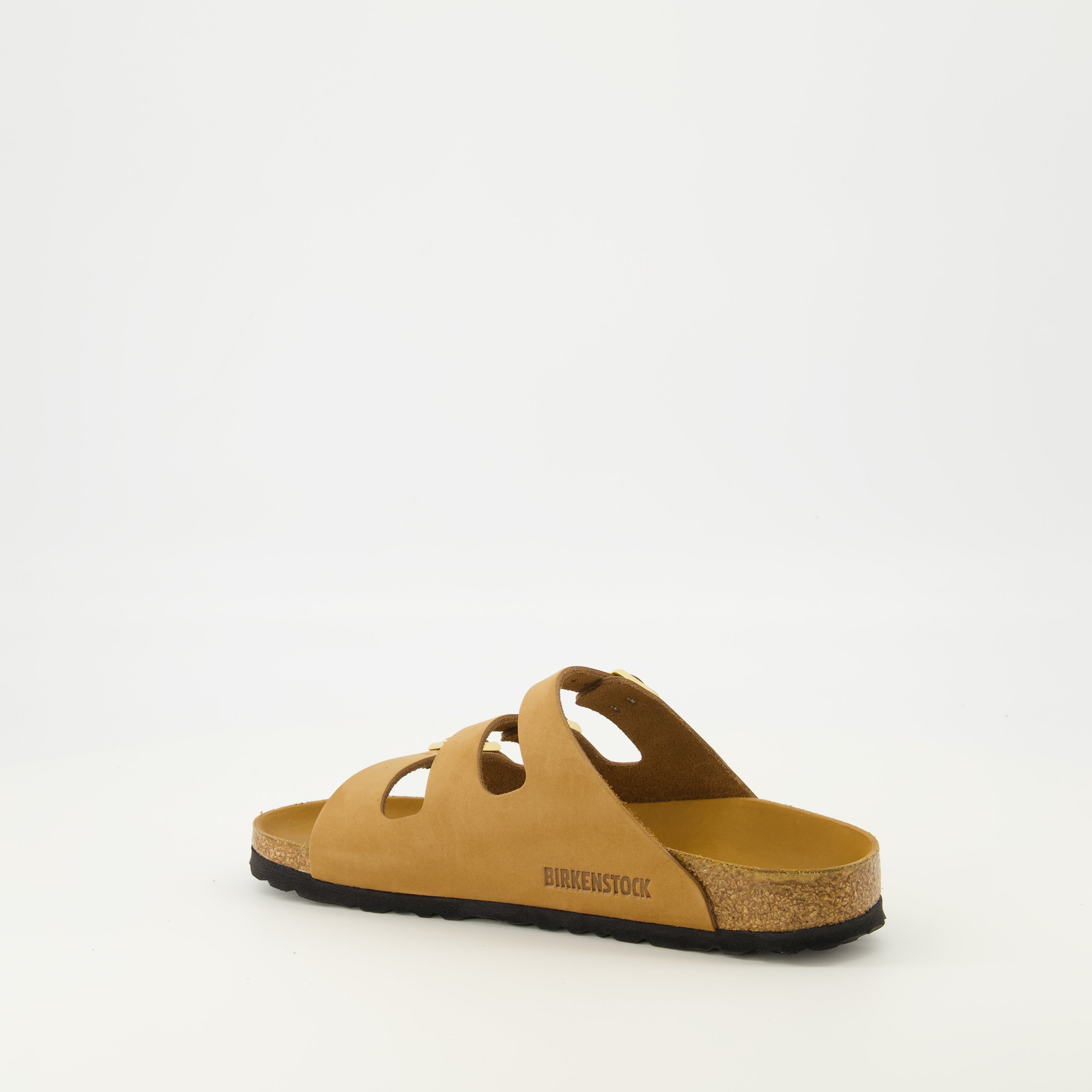 Image de l'article Sandales Florida marron en cuir nubuck de la marque Birkenstock pour Femme - Saison Printemps-Été 2026 - Vue trois quarts arrière droite