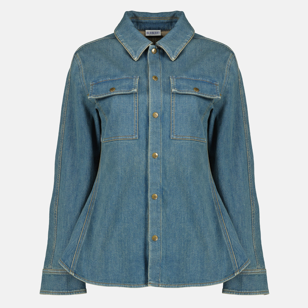 Image of the Burberry Women's Blue Denim Shirt - Spring-Summer 2026 - Front View
