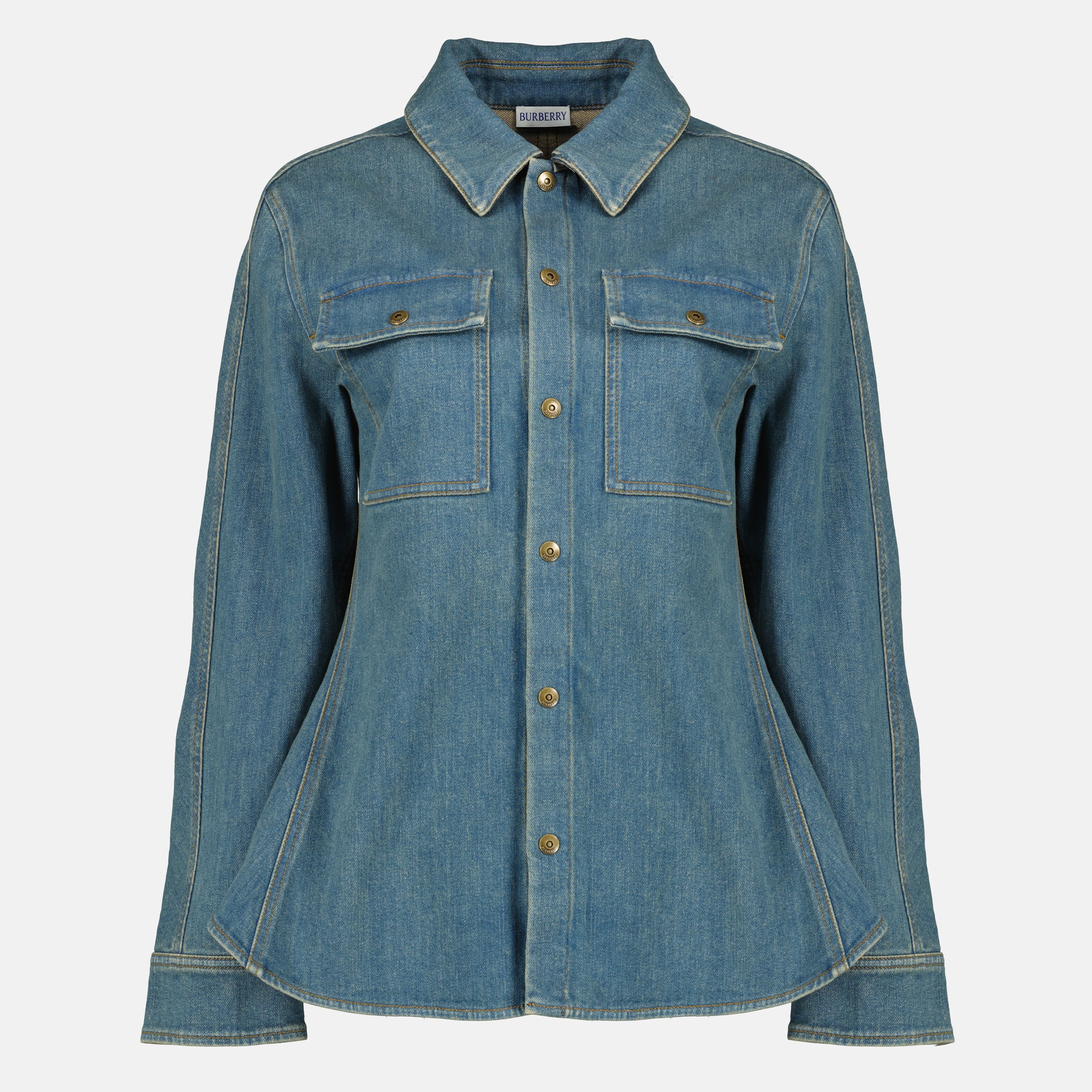 Image de l'article Chemise en denim bleu de la marque Burberry pour Femme - Saison Printemps-Été 2026 - Vue de Face