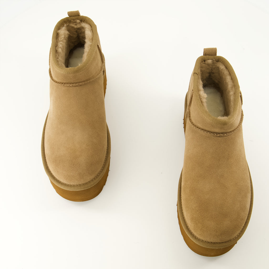Bottines Botins Clássicos Ultra Mini com Plataforma Castanhos Ugg Marron Femme
