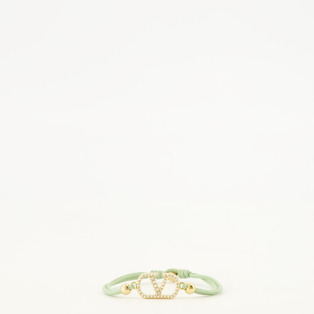 Bijoux Vlogo-Armband aus Baumwolle und Swarovski®-Kristallen Valentino Garavani Vert Femme