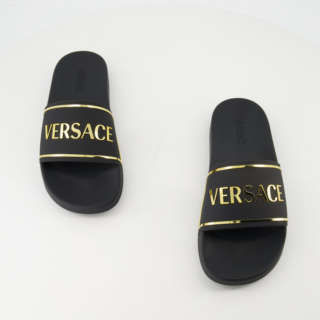 Sapatos abertos Claquettes à logo Versace Preto Homme