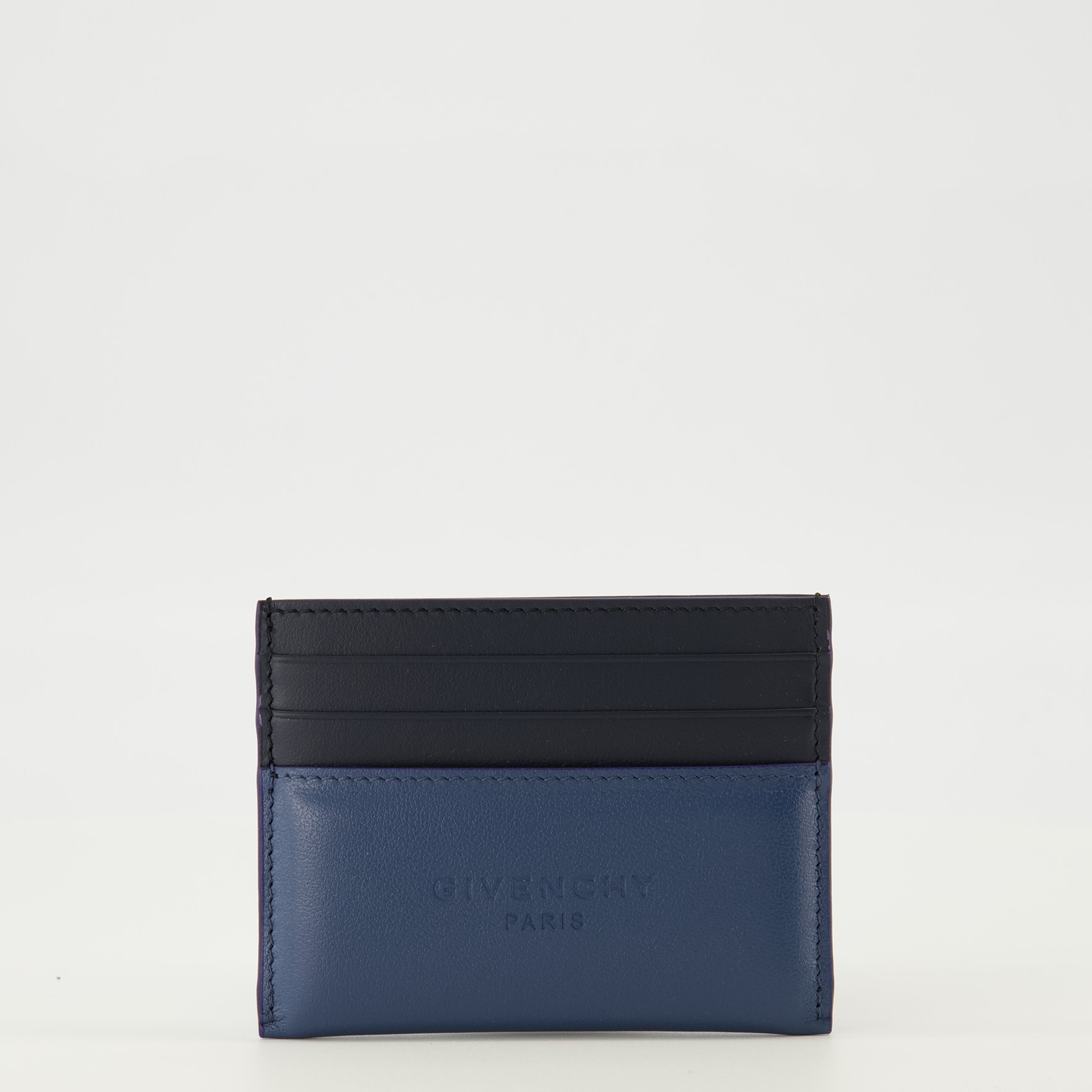 Image of the Antigona Stamped navy blue card holder from the Givenchy brand for Men - Spring-Summer 2026 - Front View