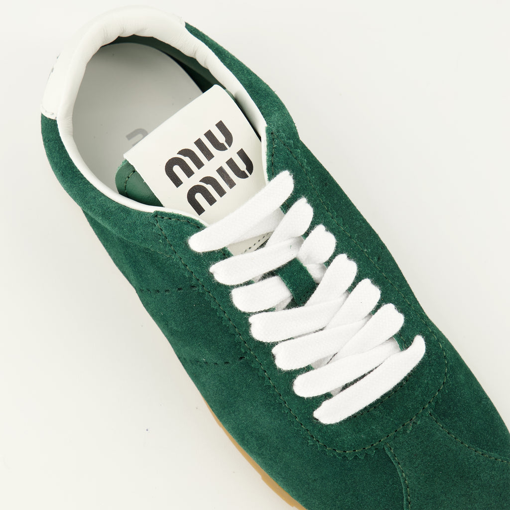 Baskets Baskets Plume en suède vert Miu Miu Vert Femme