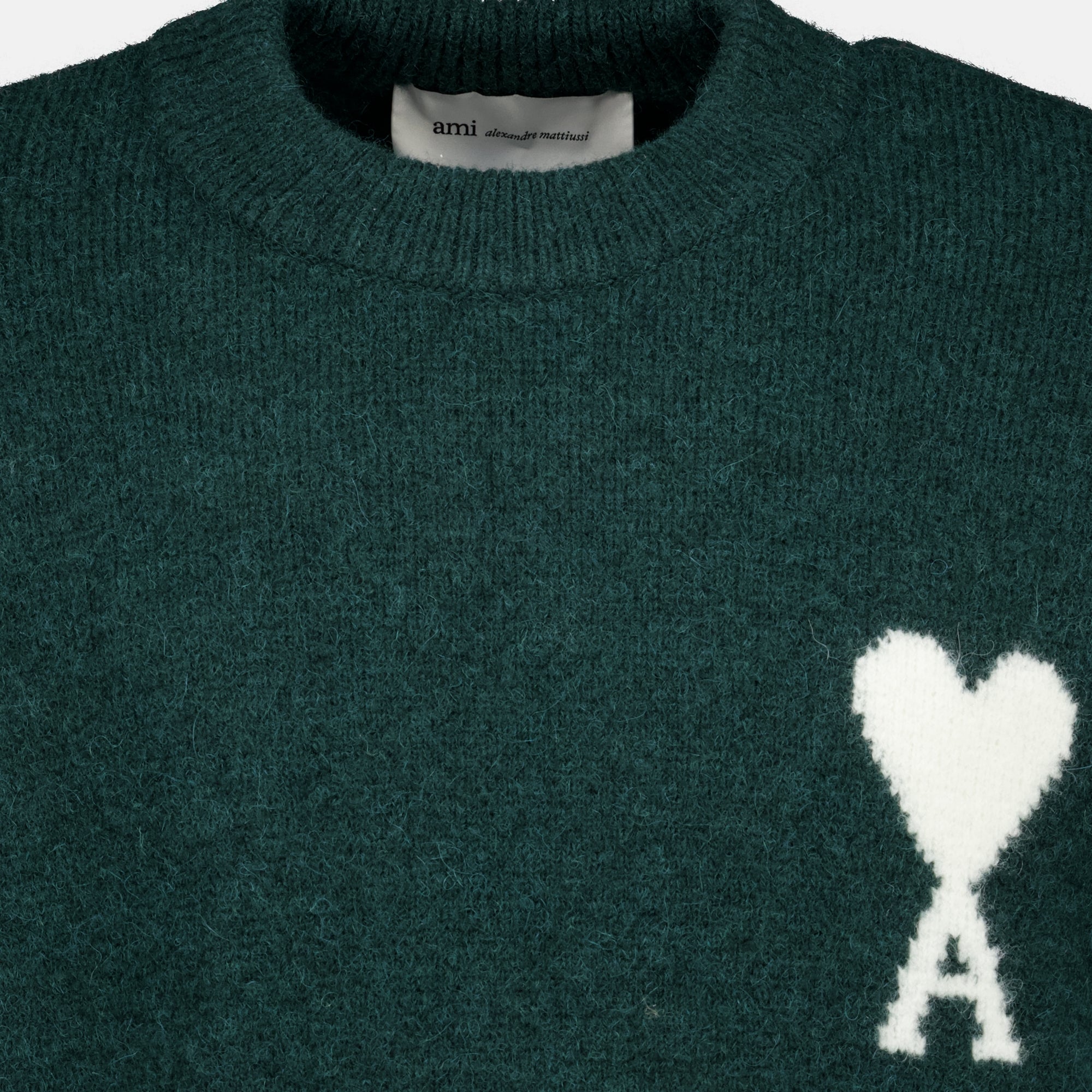 Maille Suéter Verde Corazón AMI en Alpaca Ami PARIS Vert Unisexe