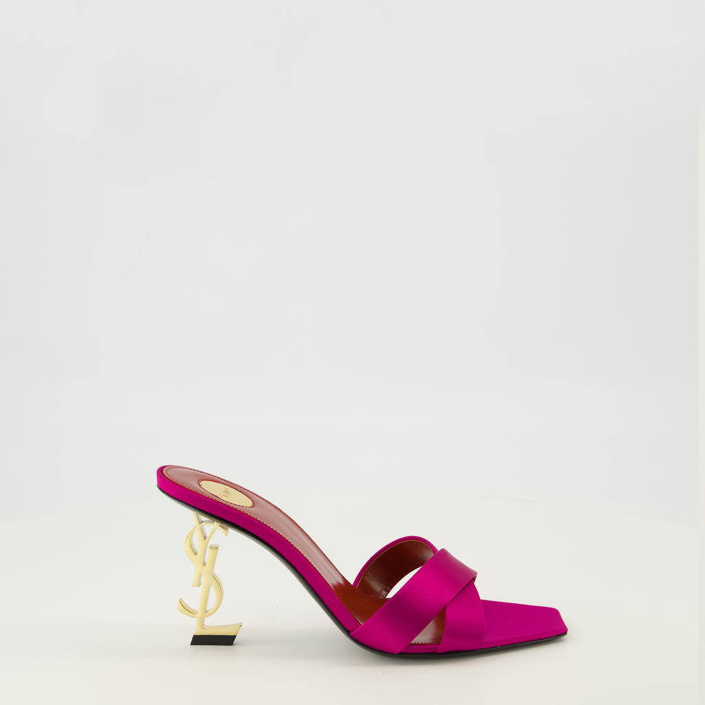 Immagine delle mule con tacco Opyum rosa del marchio Saint Laurent per donna - Collezione Primavera-Estate 2026 - Vista laterale destra