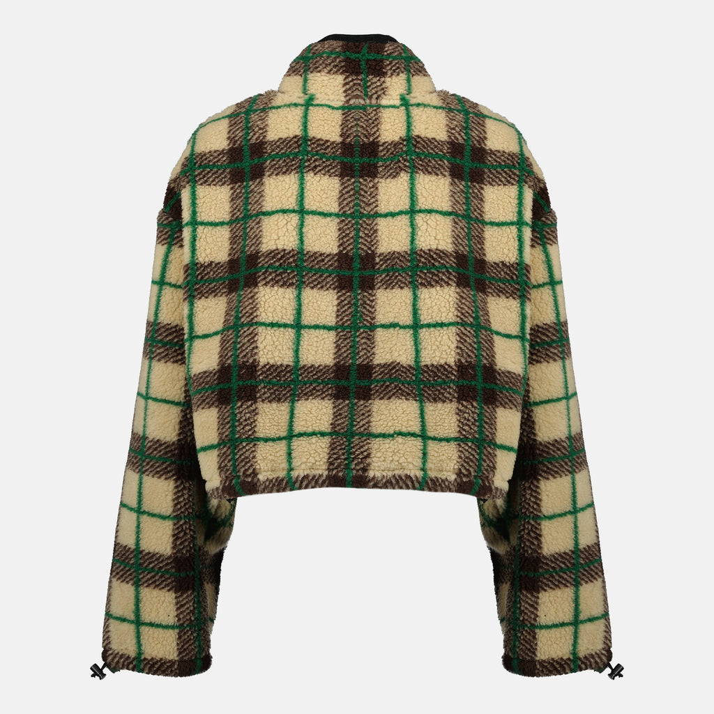 Image of the article Beige plaid fleece jacket from the brand Miu Miu for Women - Spring-Summer 2026 - Back View