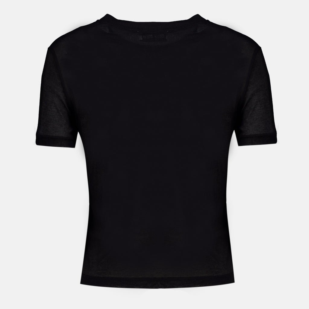 T-shirts Black Ribbed Jersey T-Shirt Miu Miu Noir Femme