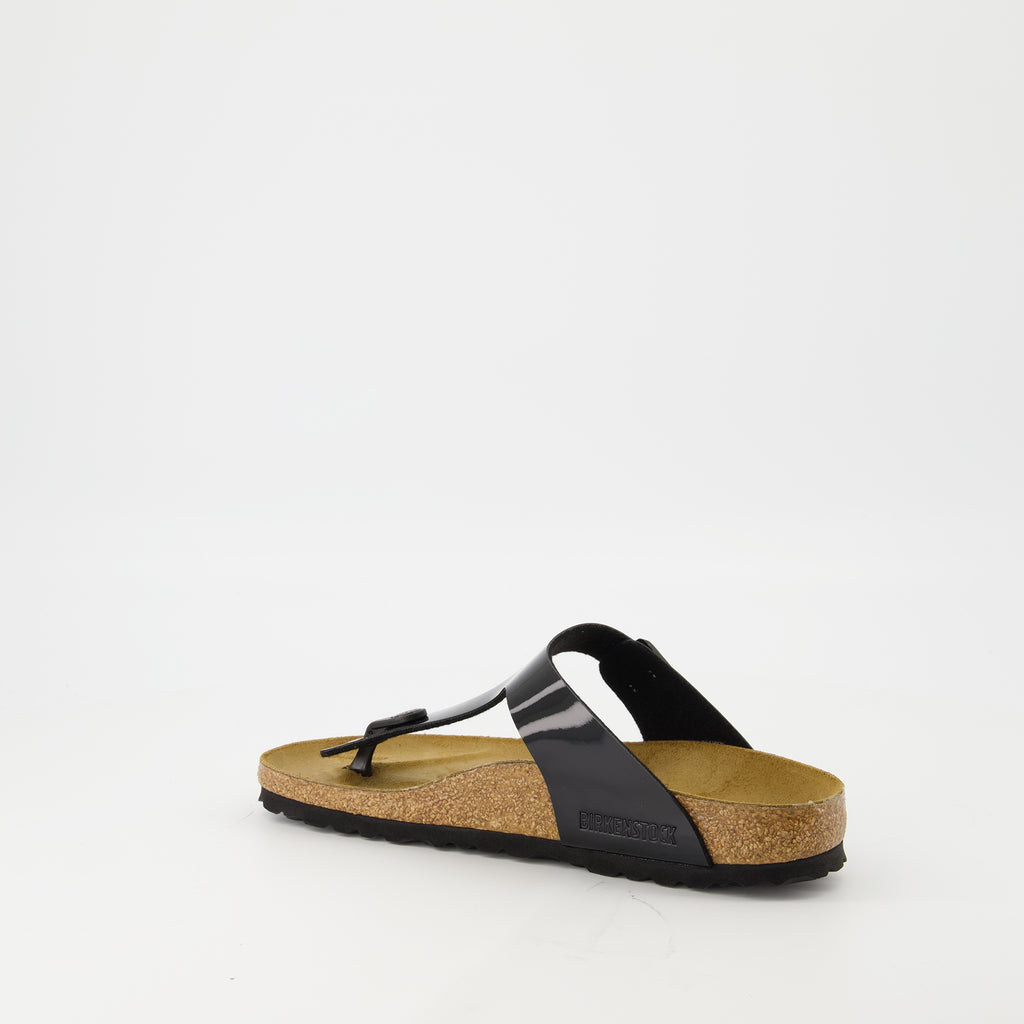 Chaussures ouvertes Tongs en cuir verni Birkenstock Noir Femme