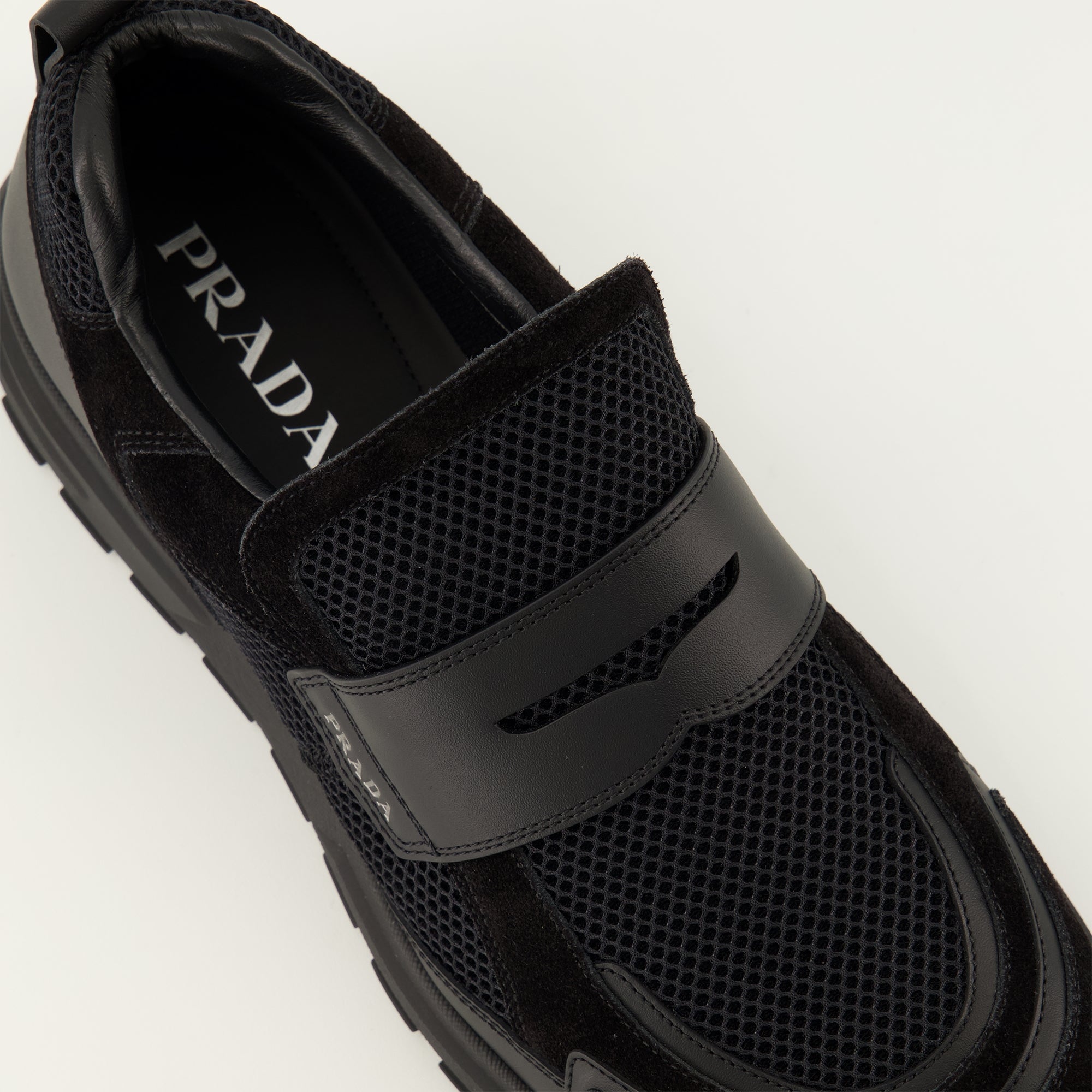Baskets 프락스 블랙 메쉬 스니커즈 Prada Noir Homme
