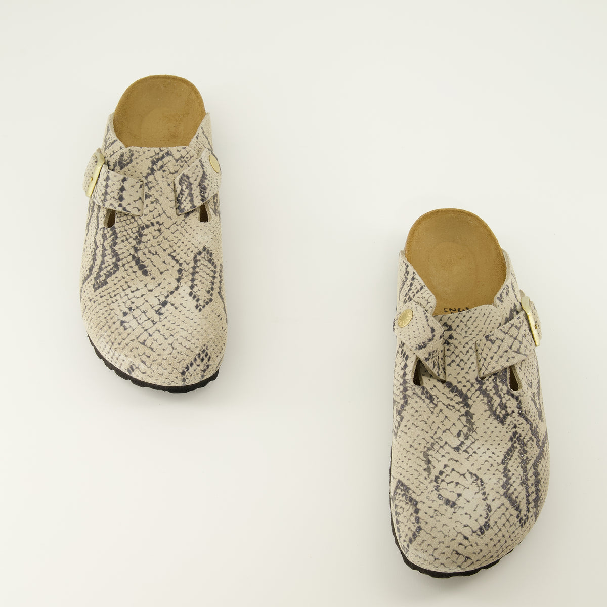 Chaussures ouvertes Mules Boston à motif serpent Birkenstock Beige Femme