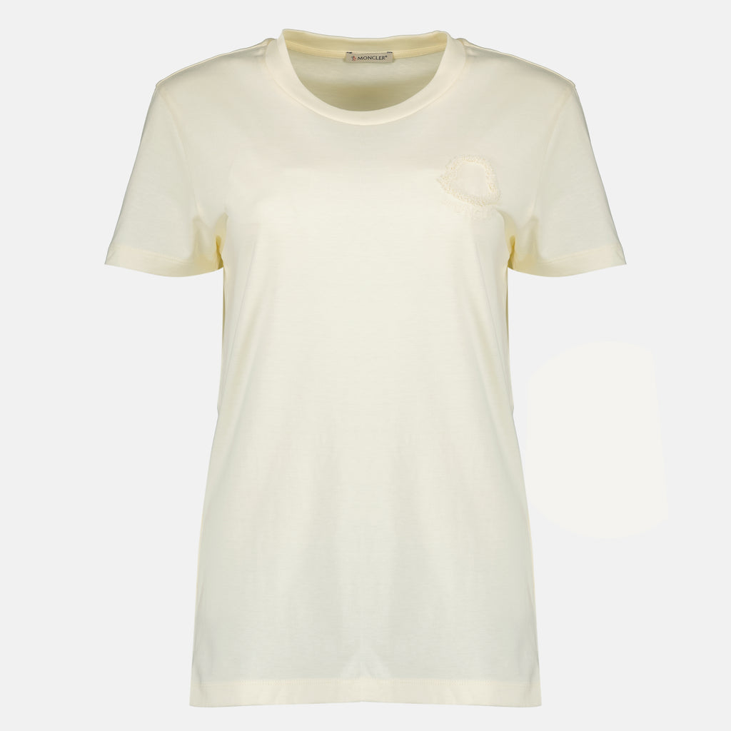 T-shirts Weißes Baumwoll-T-Shirt mit gesticktem Logo Moncler Blanc Femme