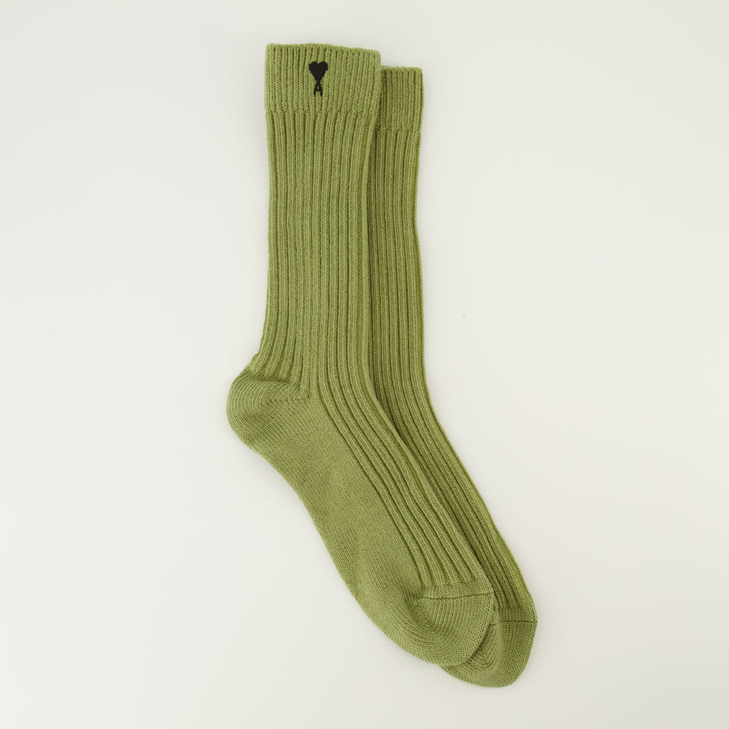 Image de l'article Chaussettes AMI de coeur kaki de la marque Ami PARIS pour Unisex - Saison Printemps-Été 2026 - Vue de Face