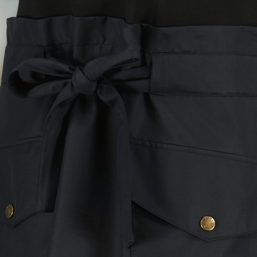 Robes Vestido Mini de Algodón Negro con Cinturón Moncler Noir Femme