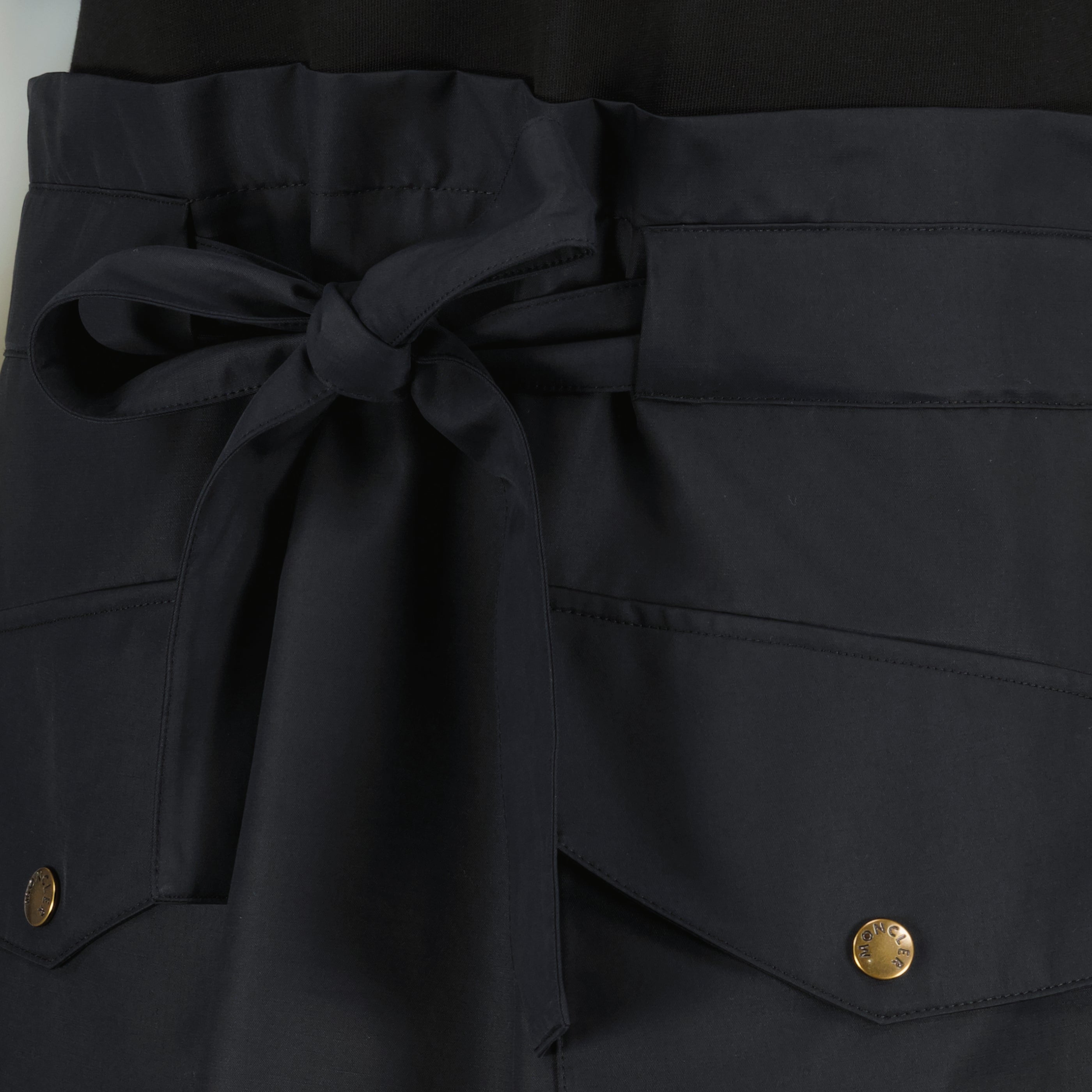 Robes Vestido Mini de Algodón Negro con Cinturón Moncler Noir Femme