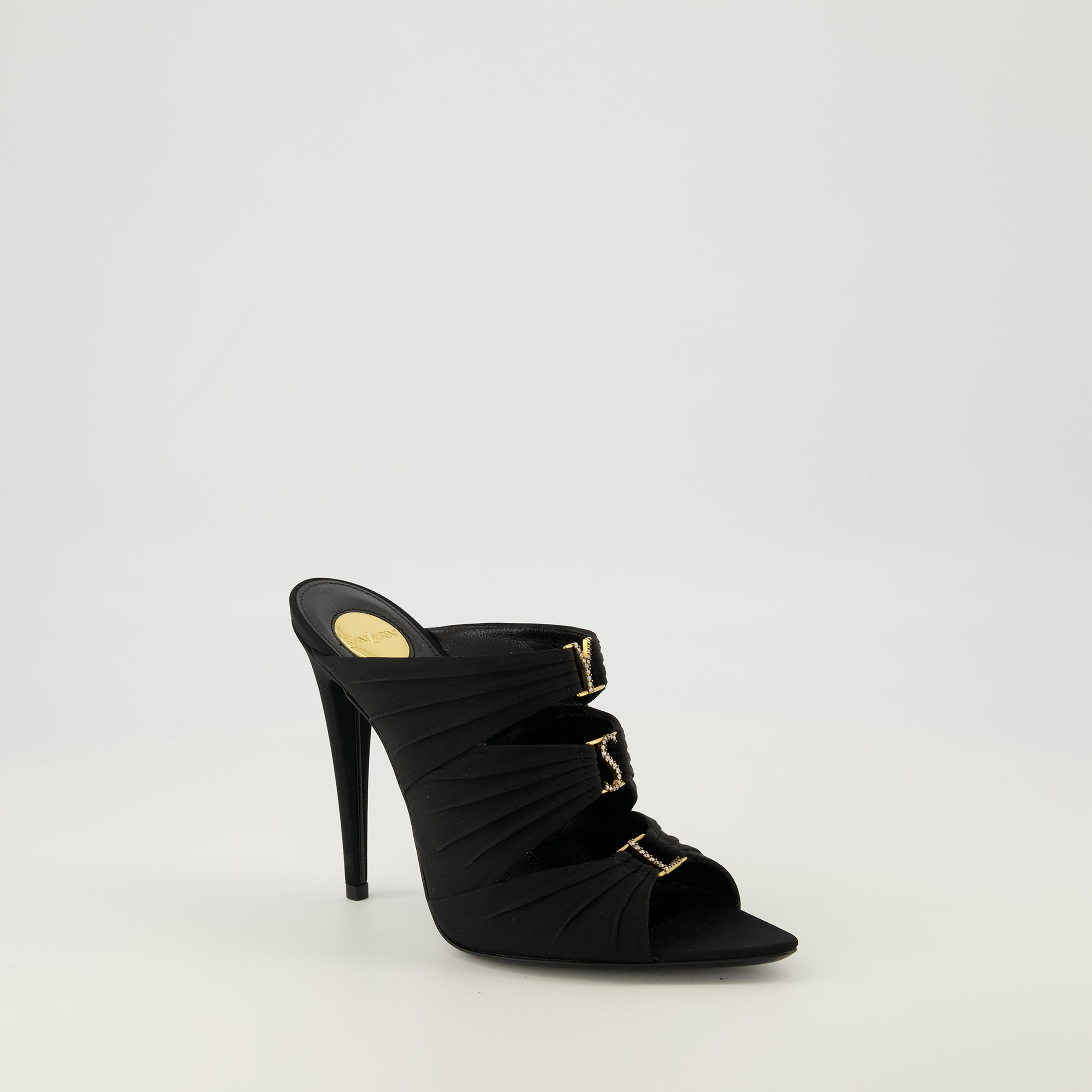 Image de l'article Mules à talons Emilie noir de la marque Saint Laurent pour Femme - Saison Printemps-Été 2026 - Vue trois quarts avant droite