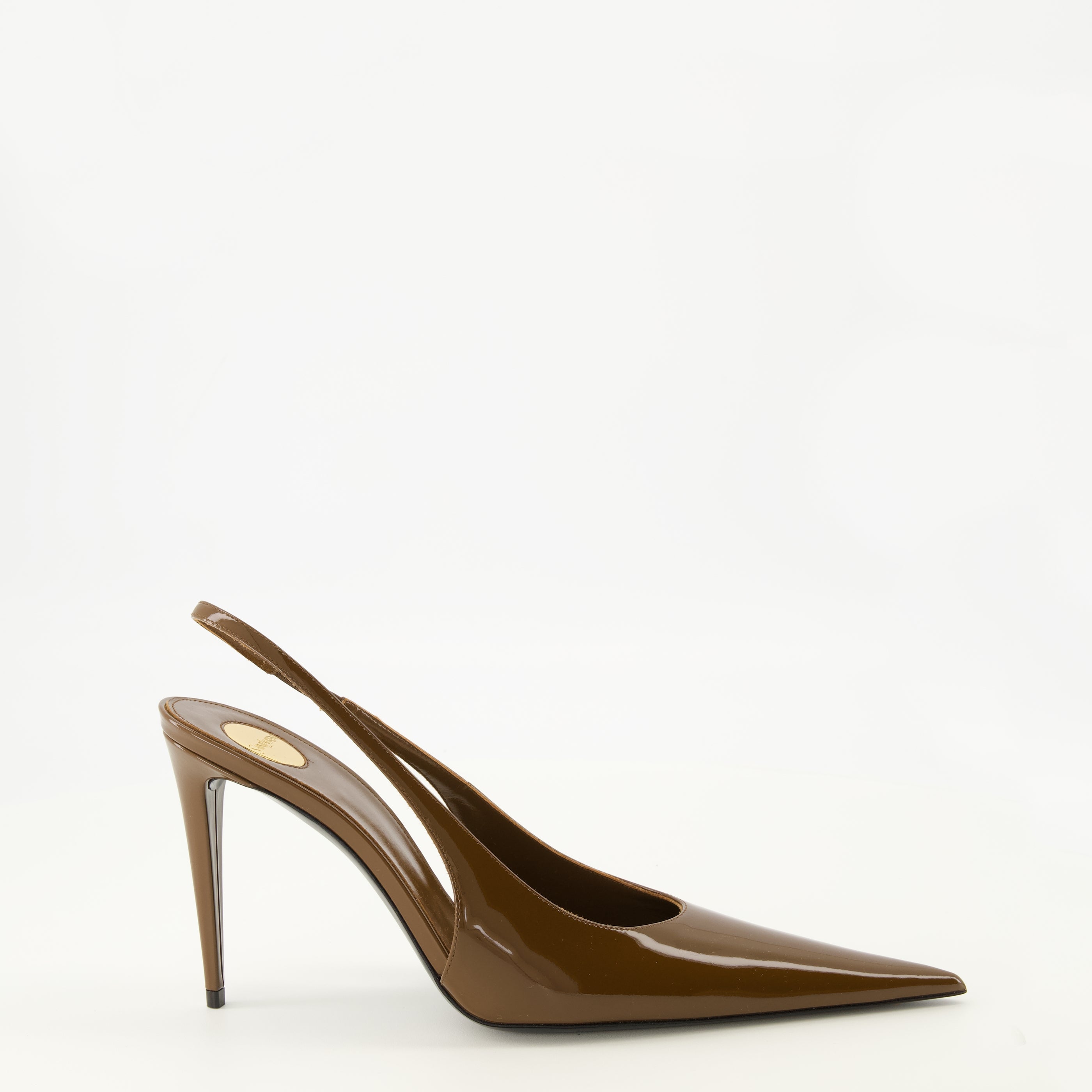 Chaussures ouvertes Guermantes Brown Patent Leather Slingbacks Saint Laurent Marron Femme