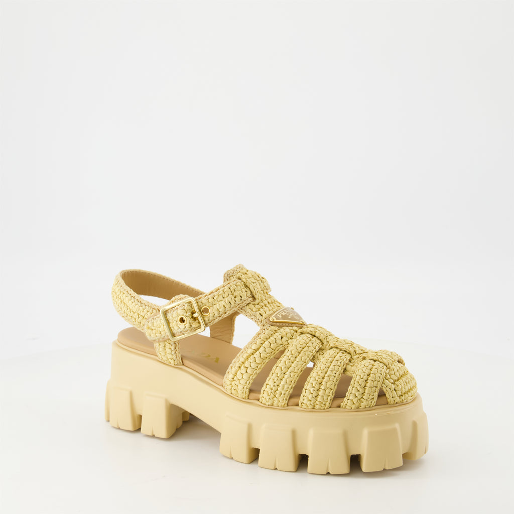 Chaussures ouvertes Sandales Monolith en raphia Prada Beige Femme