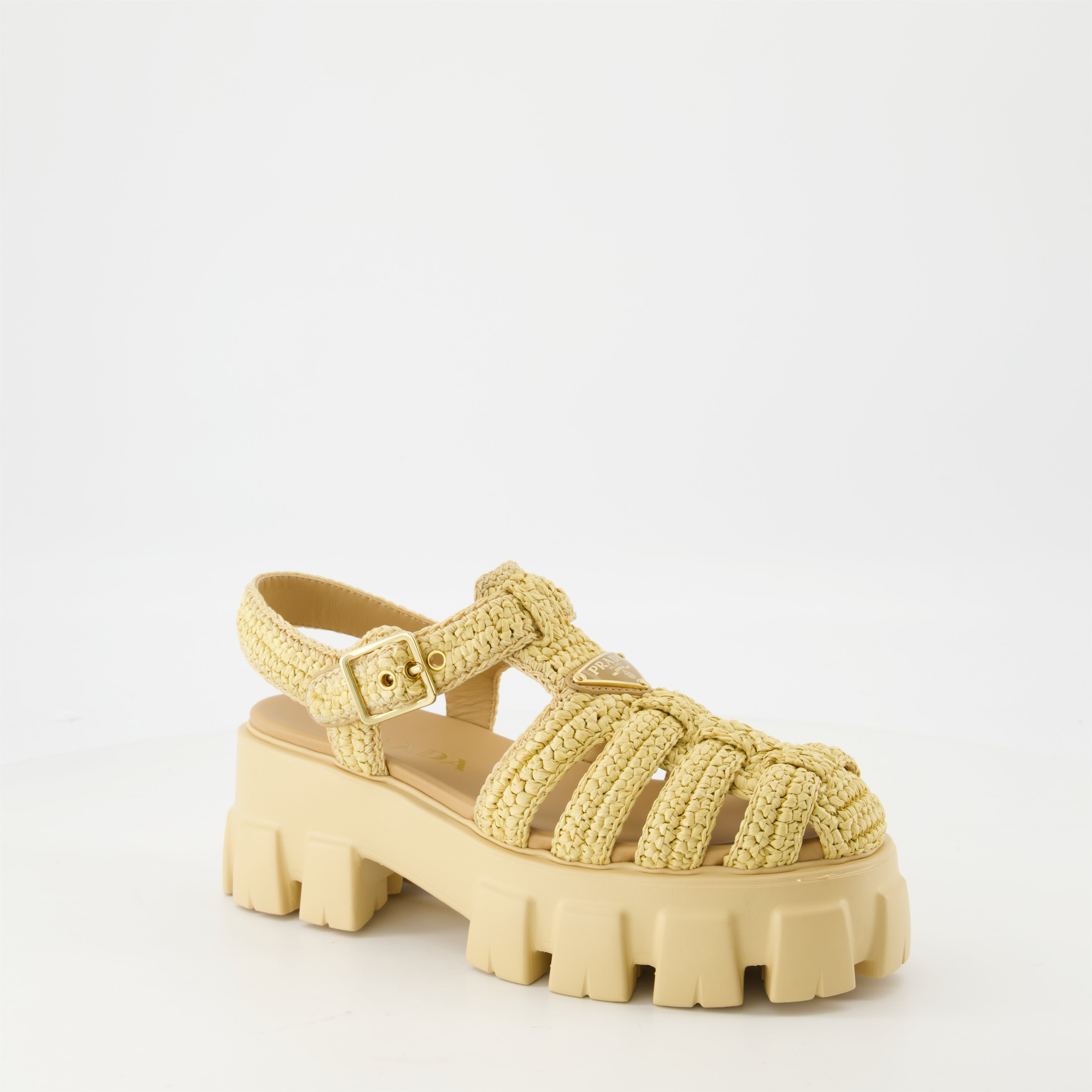 Chaussures ouvertes Sandales Monolith en raphia Prada Beige Femme