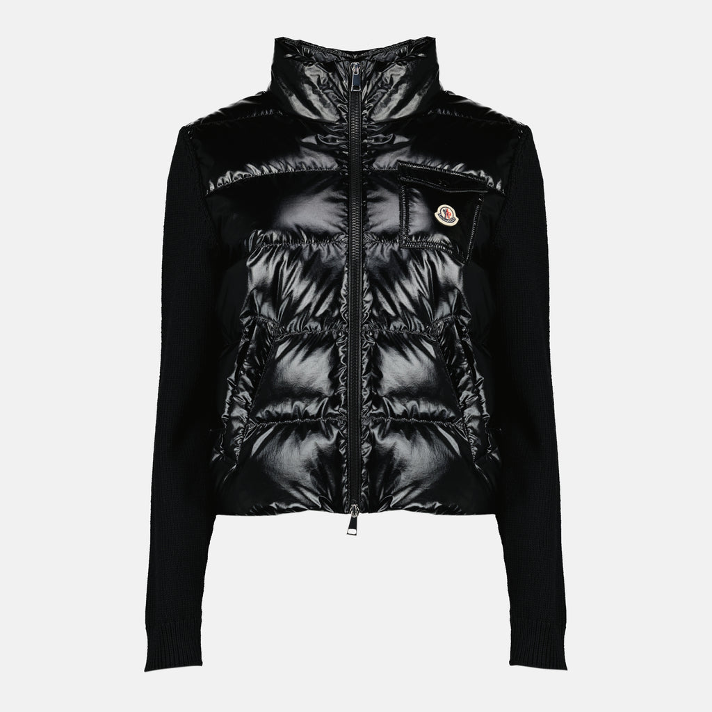 Bild des schwarzen Woll-Zip-Cardigans für Damen von Moncler - Frühjahr-Sommer 2026 - Vorderansicht