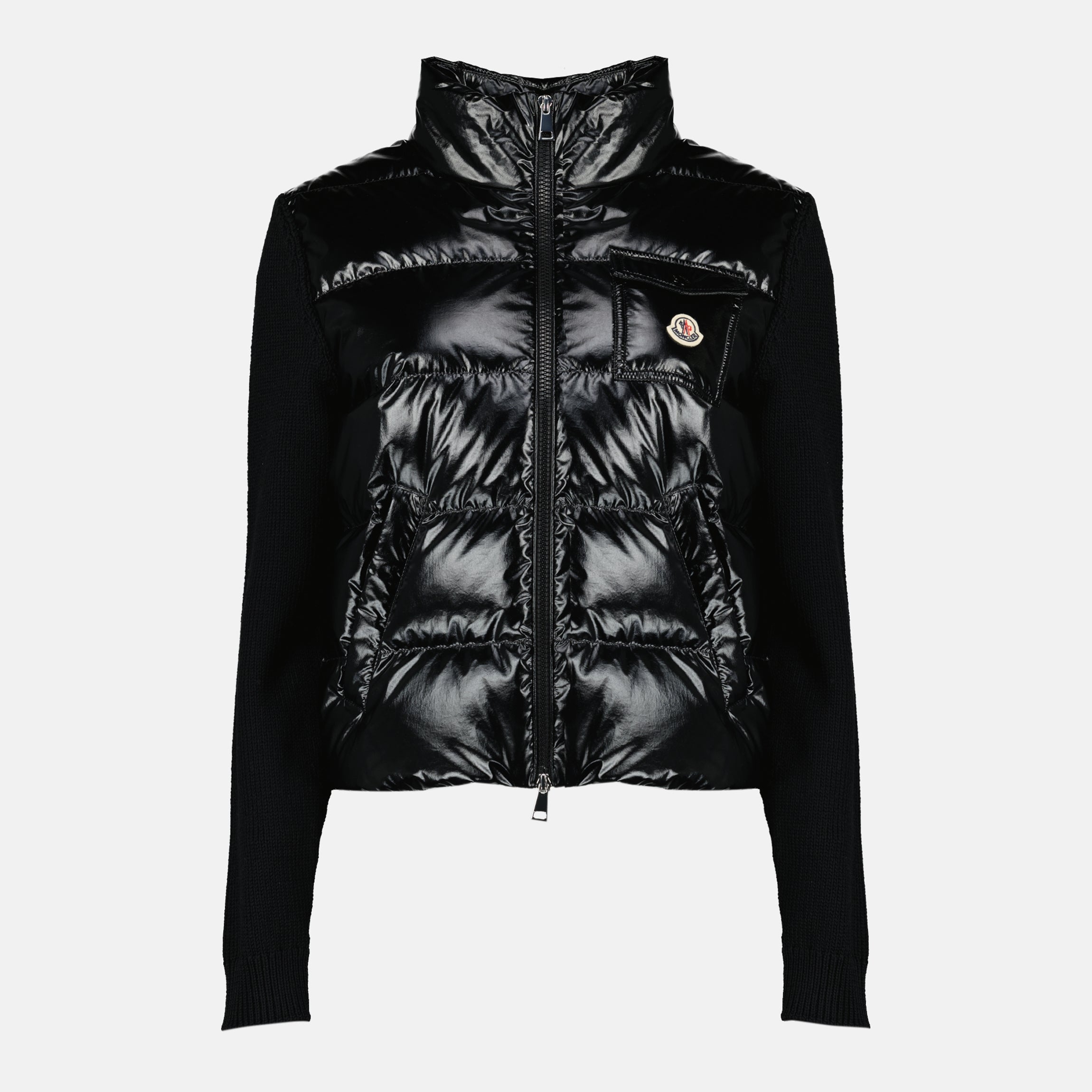 Image of the Moncler Women's Black Wool Zip-Up Cardigan - Spring-Summer 2026 - Front View