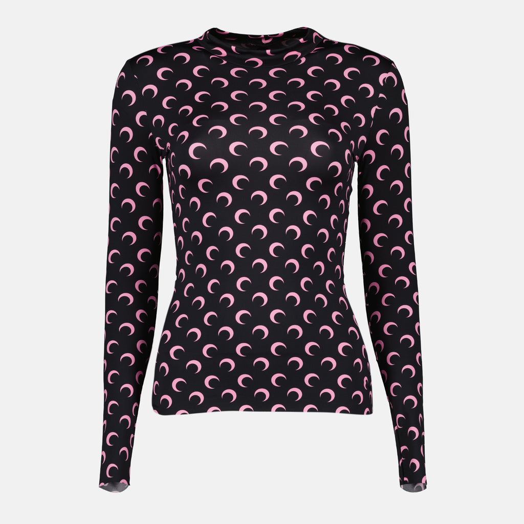 Immagine del top in jersey moon nero e rosa del marchio Marine Serre per Donna - Stagione Autunno-Inverno 2025 - Vista Frontale