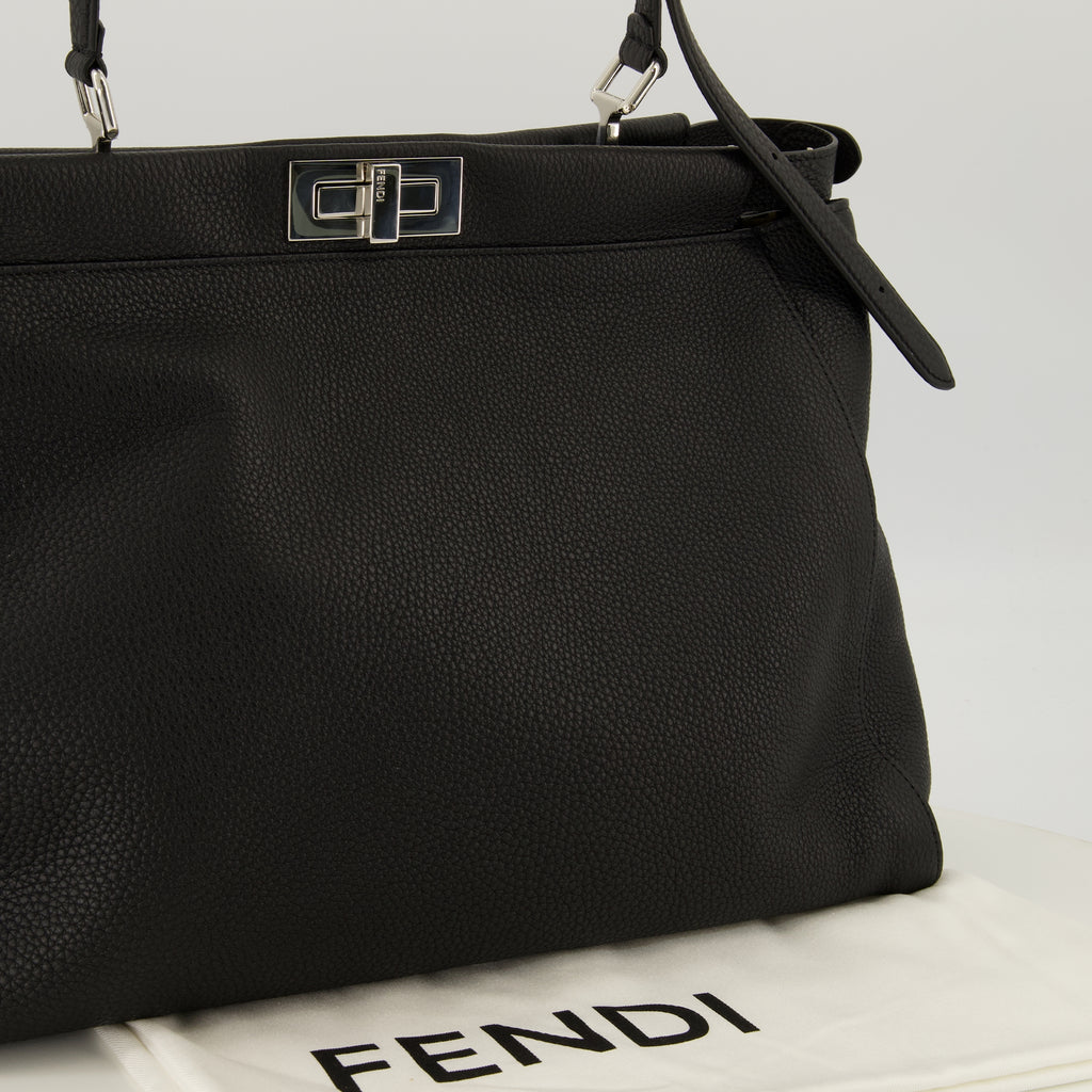 Sacs cabas ピーカブー ブラック グレイン レザー バッグ Fendi Noir Homme