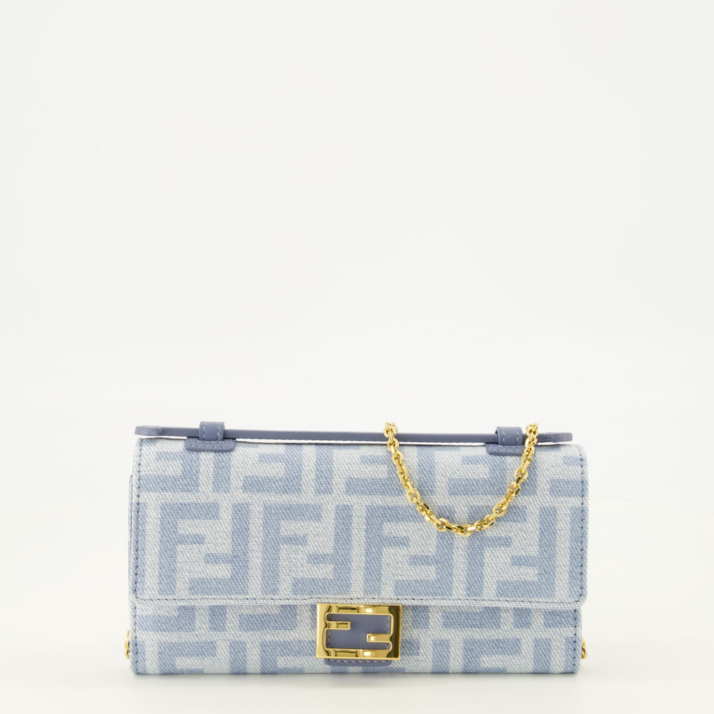 Sacs à main et épaule Carteira Baguette com Cadeia em Denim e Couro Azul FF Fendi Bleu Femme