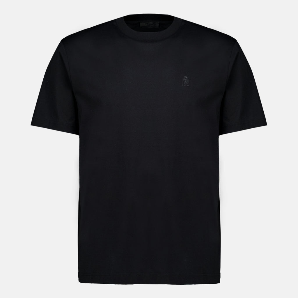T-shirts Maglietta Nera Ricamata Prada Noir Homme