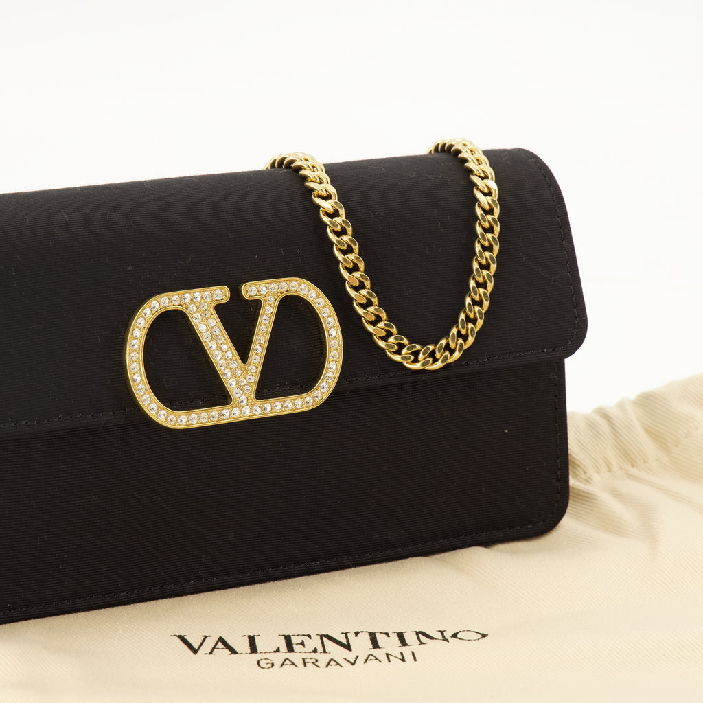 Petite maroquinerie VLogo Kettenbörse aus schwarzem Stoff Valentino Garavani Noir Femme