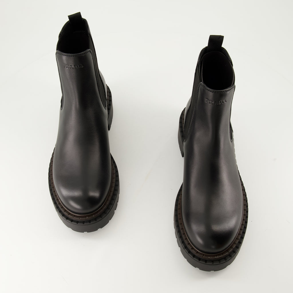 Boots and ankle boots Leather Ankle Boots Prada Black Homme