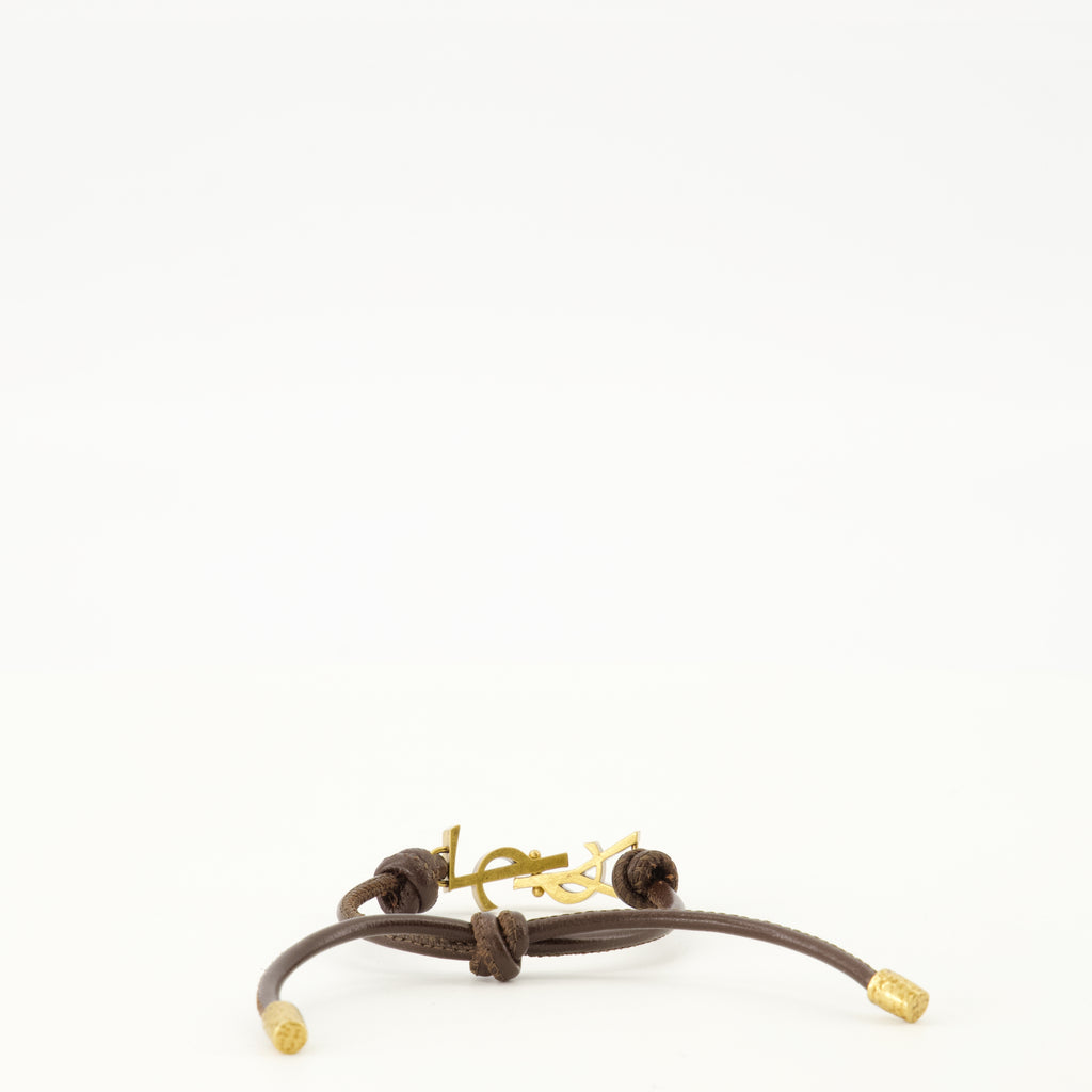 Bijoux Bracelet Cassandre en cuir marron Saint Laurent Marron Homme