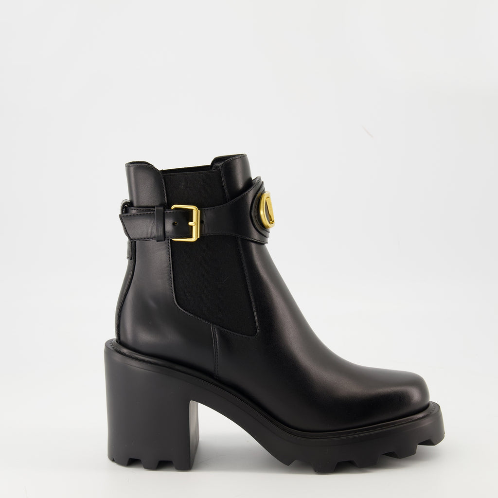 Bottines Beatle VLogo Black Leather Ankle Boots Valentino Garavani Noir Femme