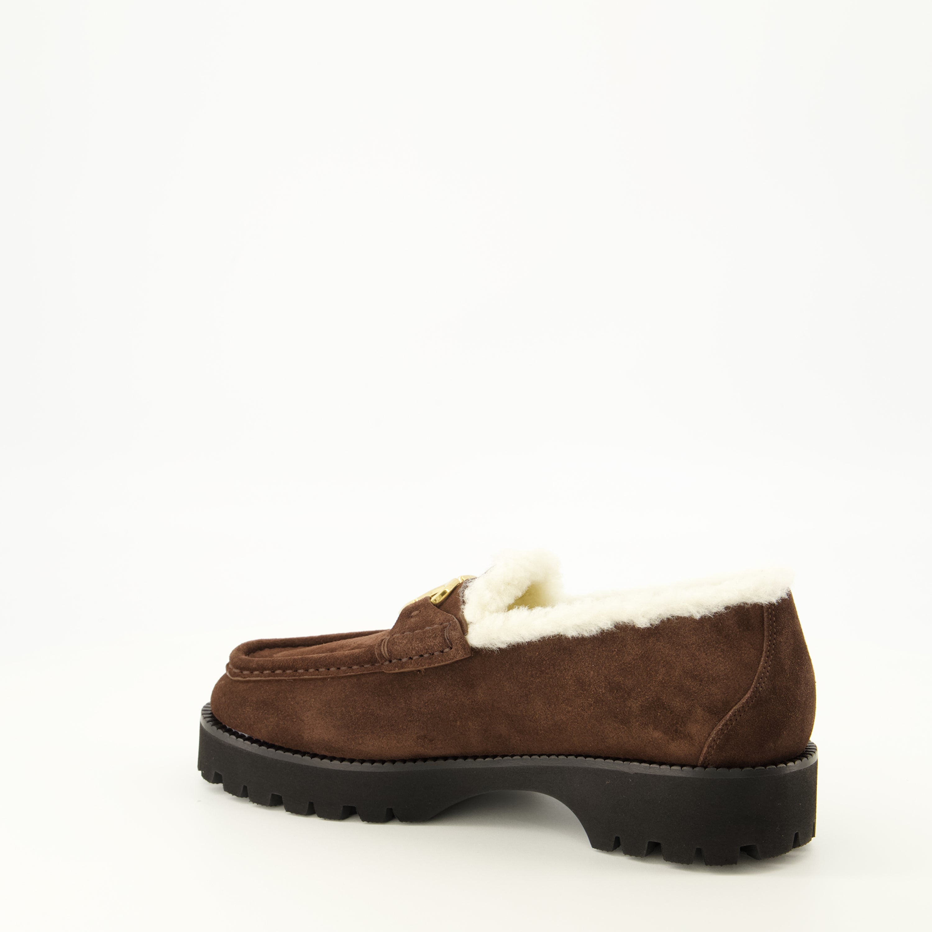 Mocassins VLogo Wildleder- und Pelzslipper in Braun Valentino Garavani Marron Femme