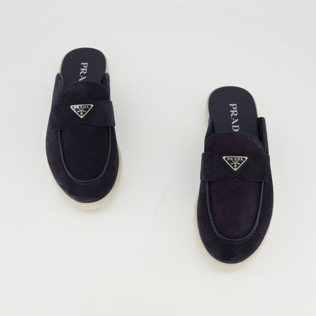 Scarpe aperte Mule in Pelle Suede Prada Blu scuro Homme