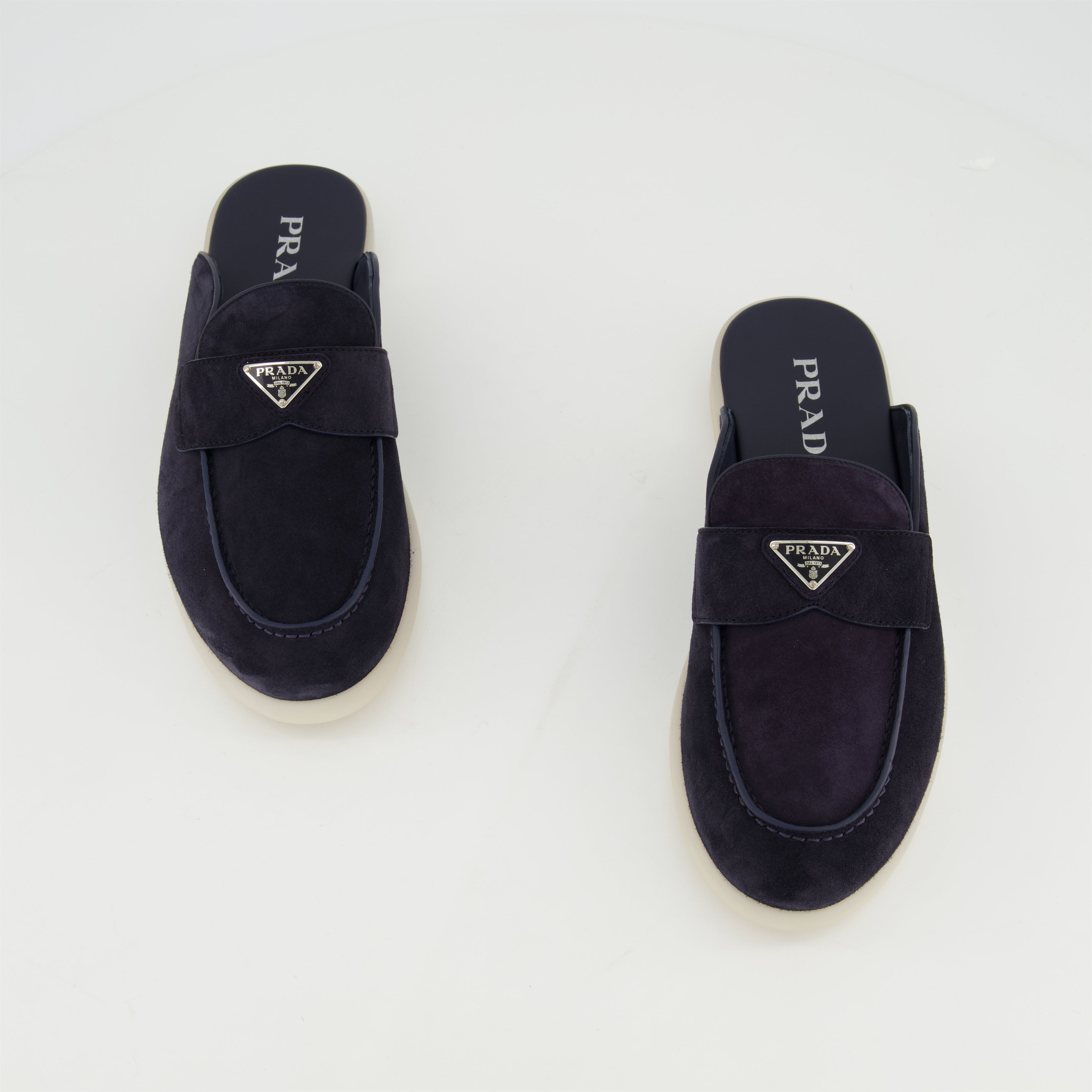 Zapatos abiertos Mules de Cuero Ante Prada azul oscuro Homme
