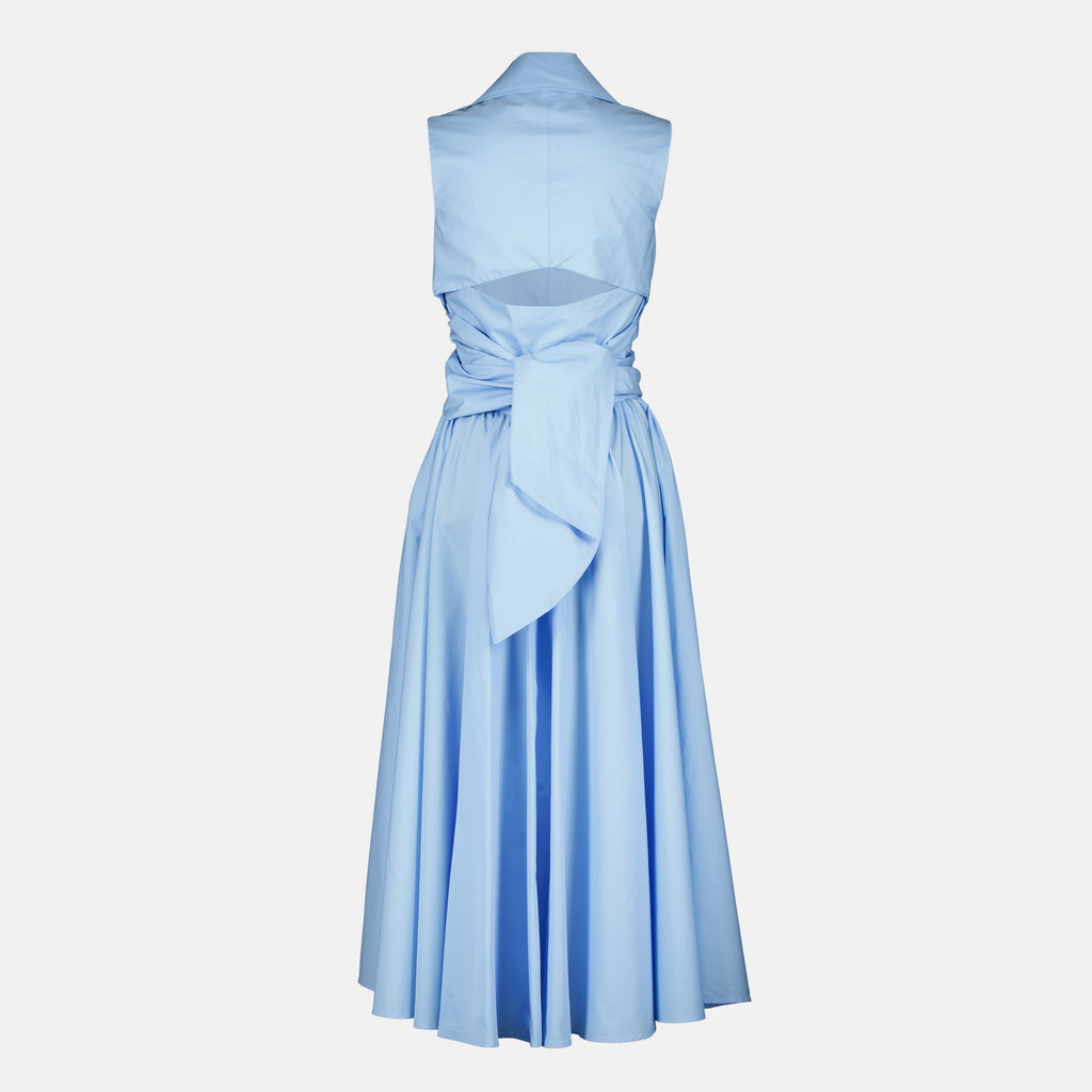 Image de l'article Robe drapée bleu en coton bio de la marque Patou pour Femme - Saison Printemps-Été 2026 - Vue de Dos