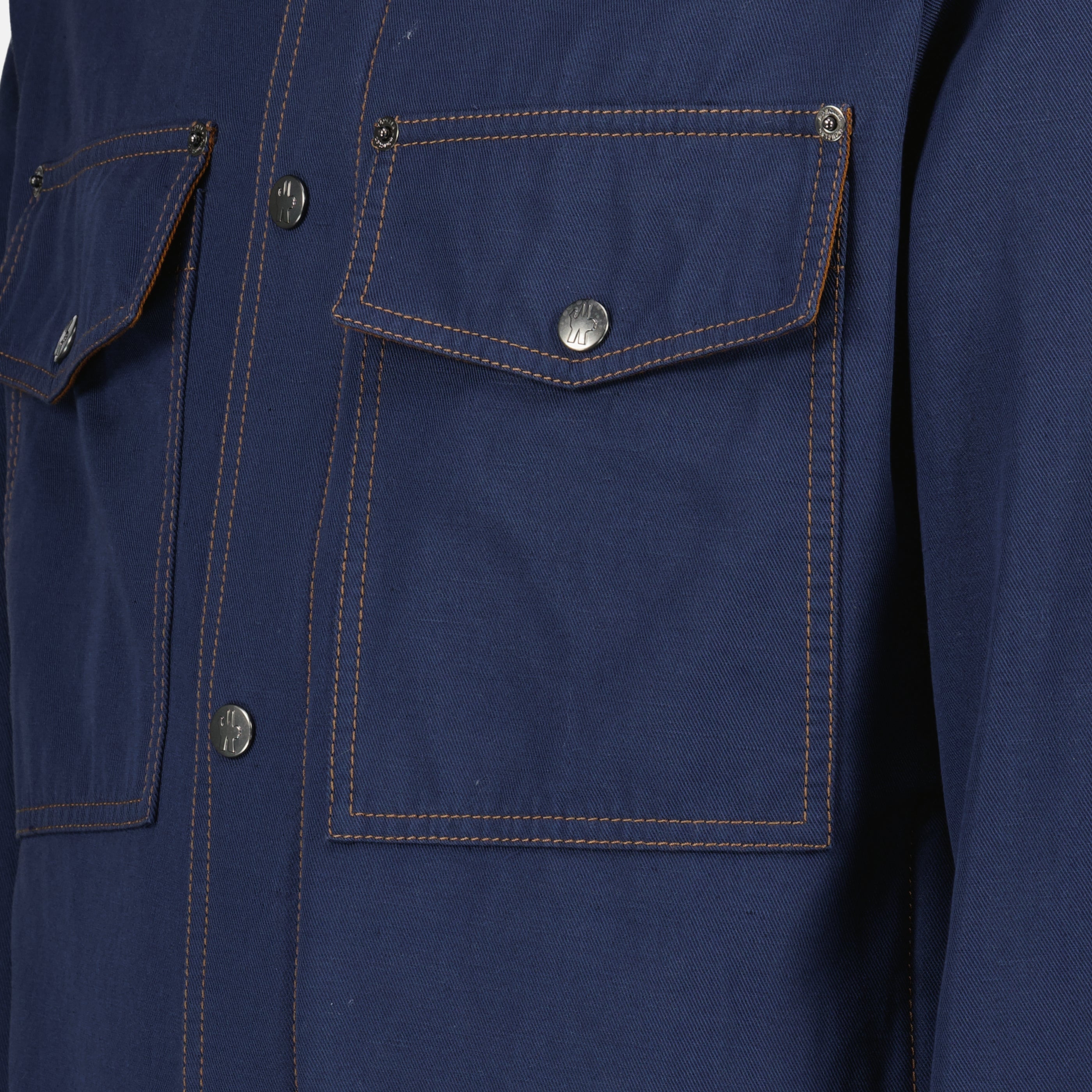 Vestes Casaco Camisa Watagua em Algodão e Linho Azul Marinho Moncler Bleu Homme