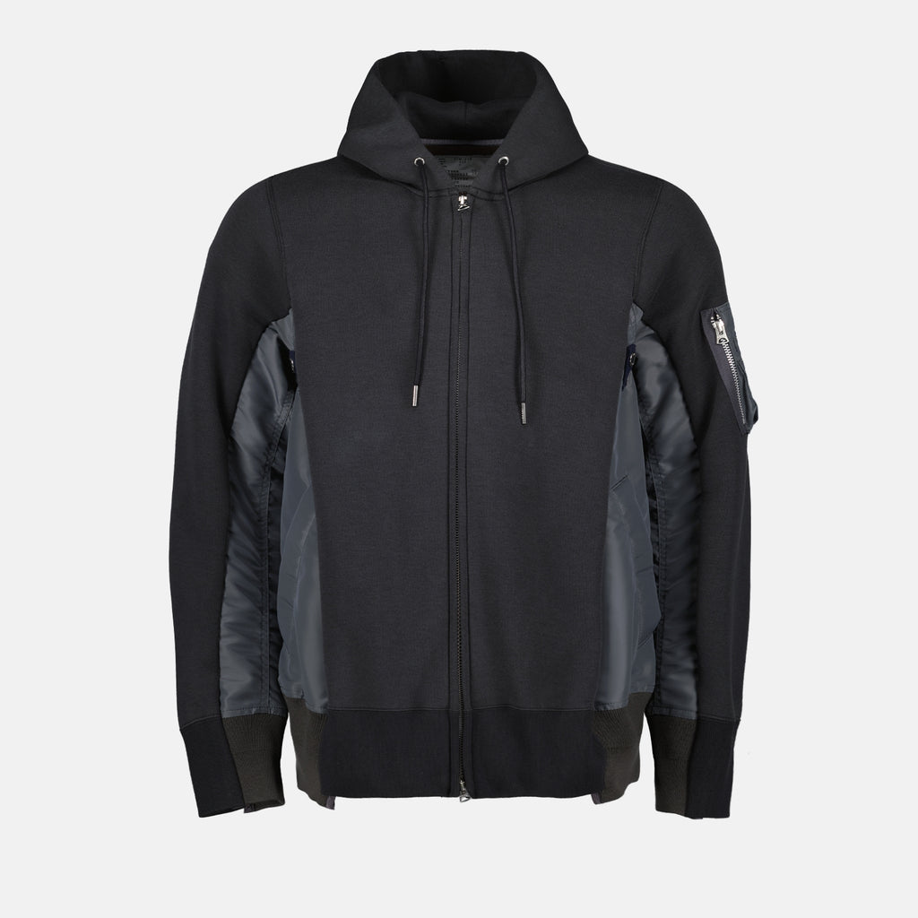 Moletons Sweatshirt de Nylon e Algodão com Fecho Sacai Cinza Homme