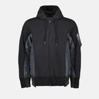 Moletons Sweatshirt de Nylon e Algodão com Fecho Sacai Cinza Homme
