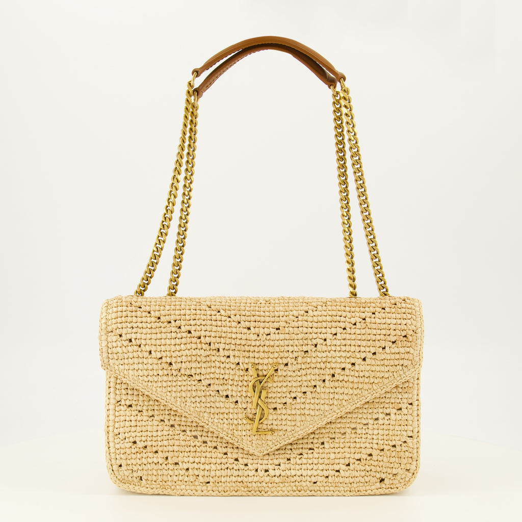 Sacs bandoulière Borsa Loulou in Raffia e Pelle Beige Saint Laurent Beige Femme