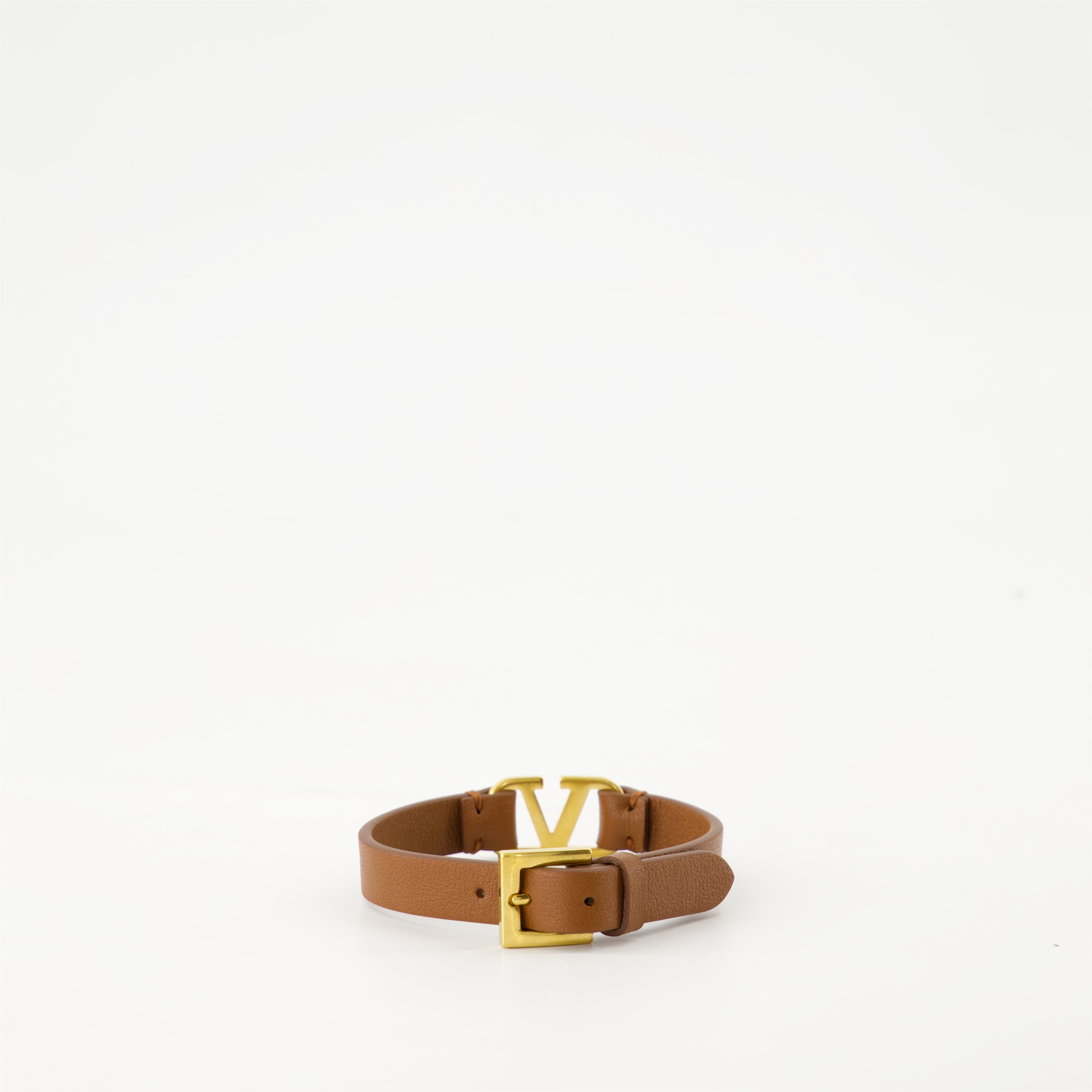 Bijoux Bracelet VLogo en cuir Valentino Garavani Marron Homme