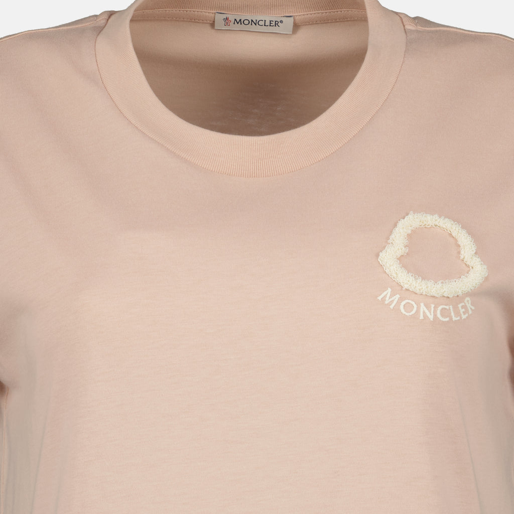 T-shirts T-Shirt de Algodão com Logo Bordado em Rosa Moncler Rose Femme