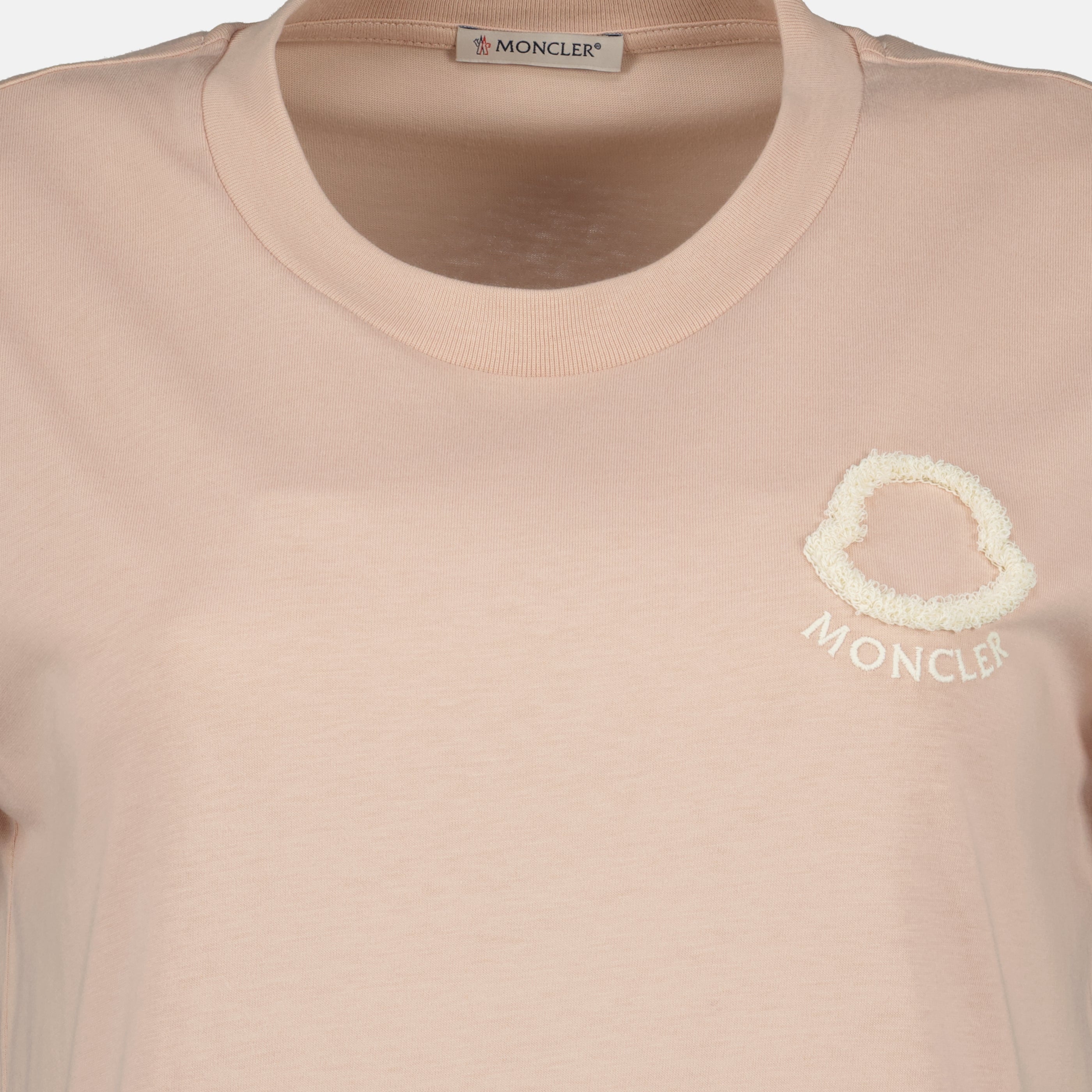 T-shirts T-Shirt de Algodão com Logo Bordado em Rosa Moncler Rose Femme