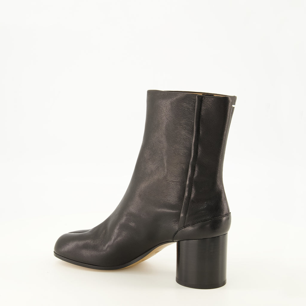 Bottines Tabi Leder Stiefeletten in Schwarz Maison Margiela Noir Femme
