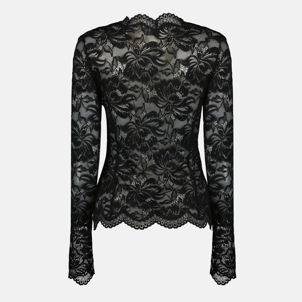 Imagen de la blusa de encaje y jersey negro de la marca Rabanne para Mujer - Temporada Primavera-Verano 2026 - Vista Trasera